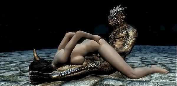  Argonian gets laid with a lonely young woman